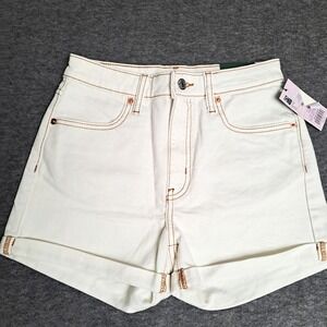 Wild Fable Denim Shorts Women 00 High Rise White Cuffed Casual Copper Stitch NWT